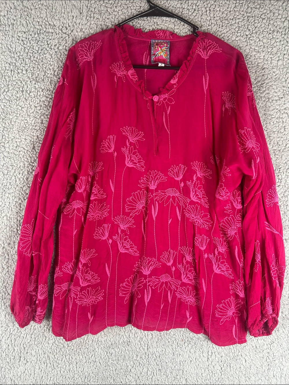 Johnny Was Daisy Arianda Embroidered Pink Blouse Women’s, Size M